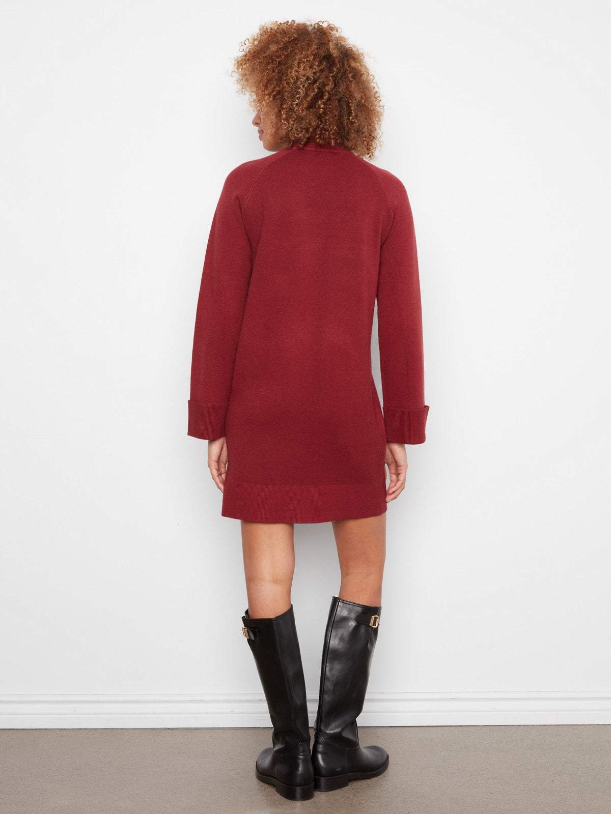 Mock Neck Sweater Dress - Merlot