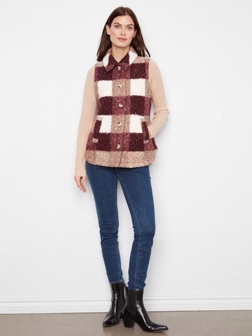 Plaid Bouclé Knit Vest - Merlot