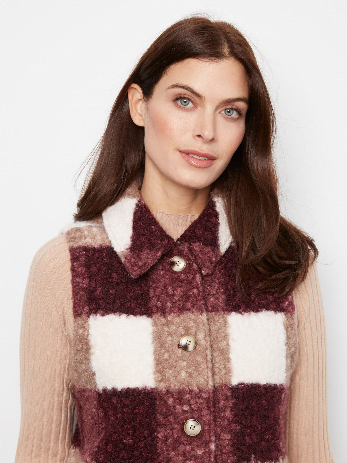 Plaid Bouclé Knit Vest - Merlot