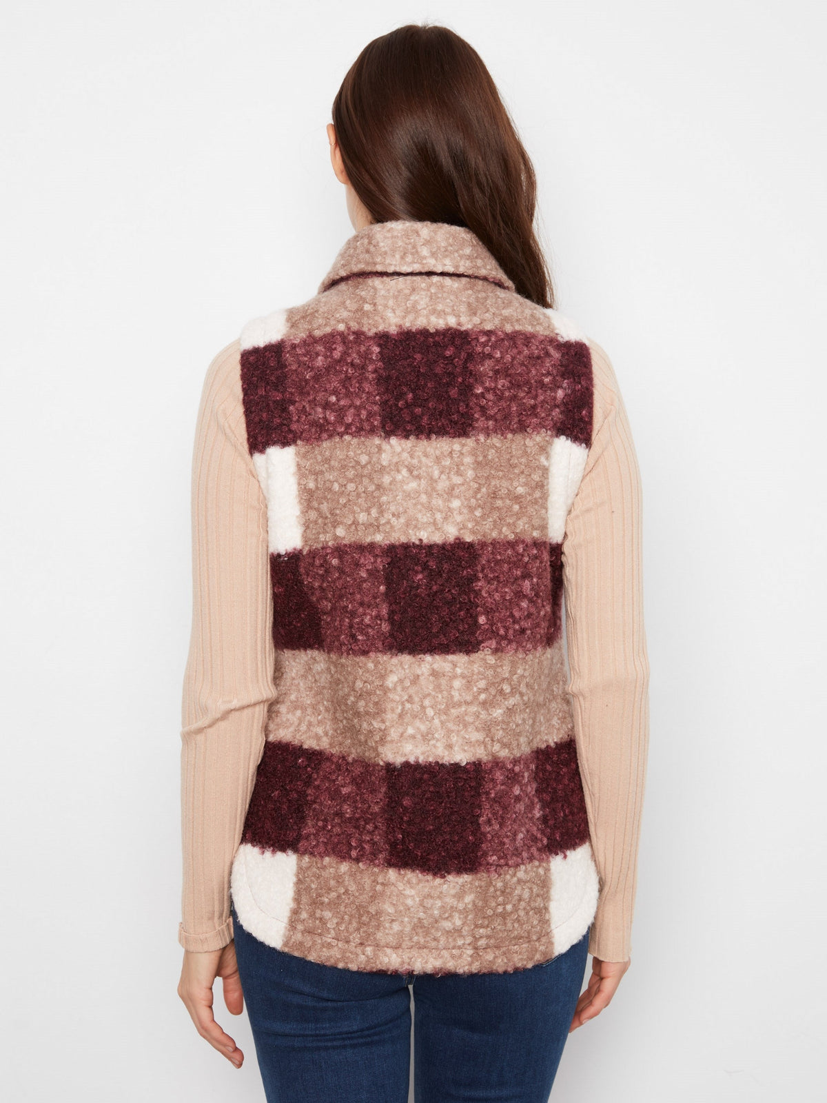 Plaid Bouclé Knit Vest - Merlot