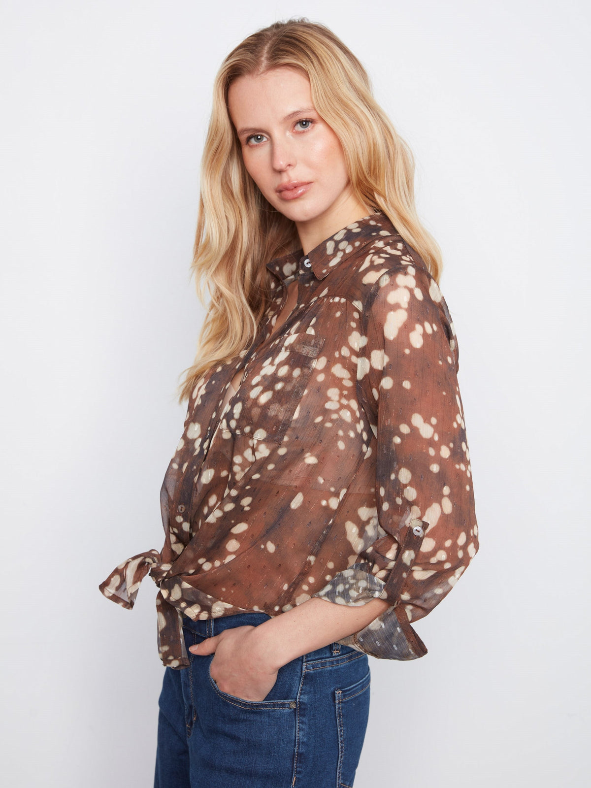 Printed Button-Up Blouse - Speckle
