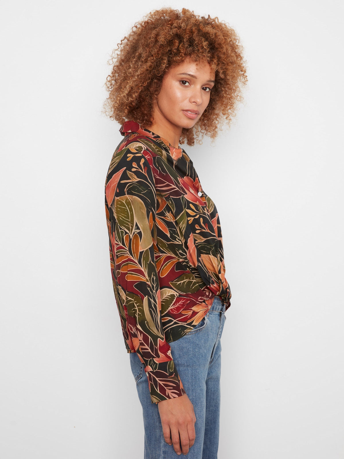 Printed Shirt With Twisted Front - Raven