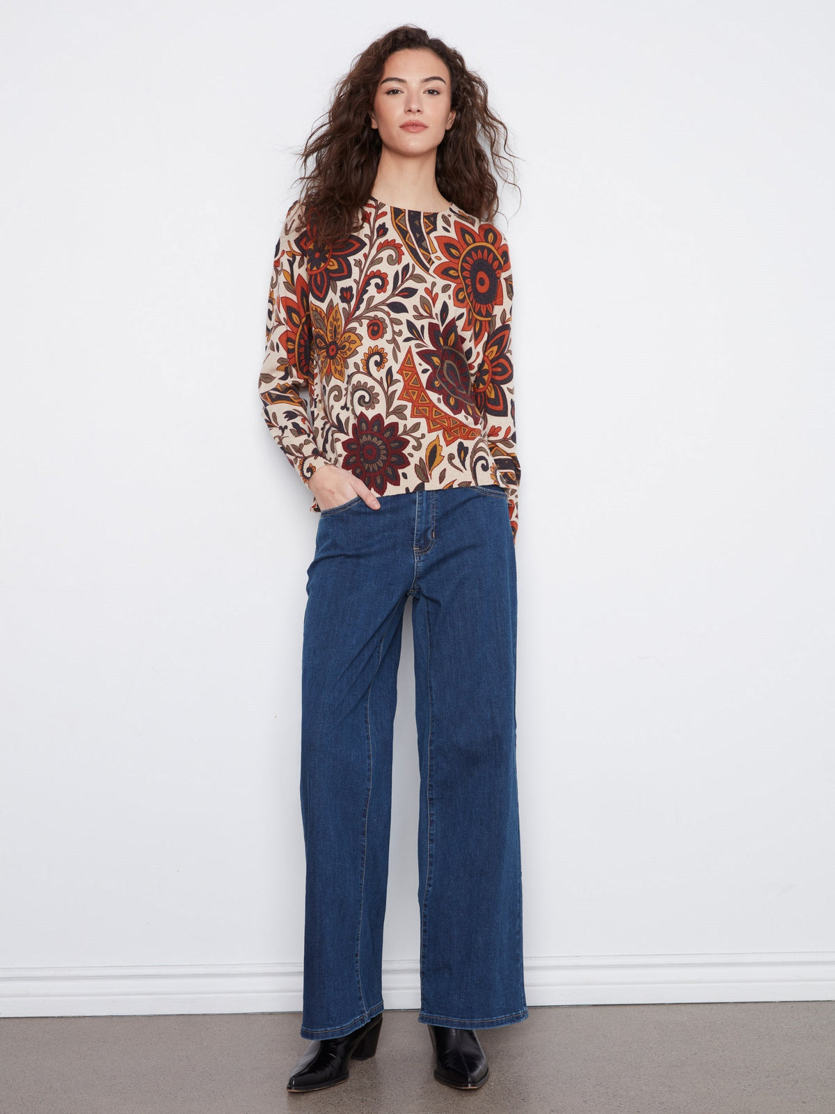 Printed Sweater With Side Buttons - Rio