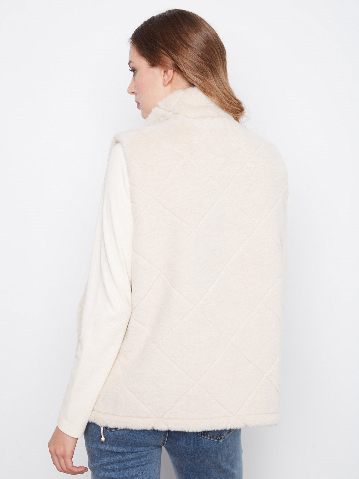 Reversible Faux Fur Quilted Vest - Pearl