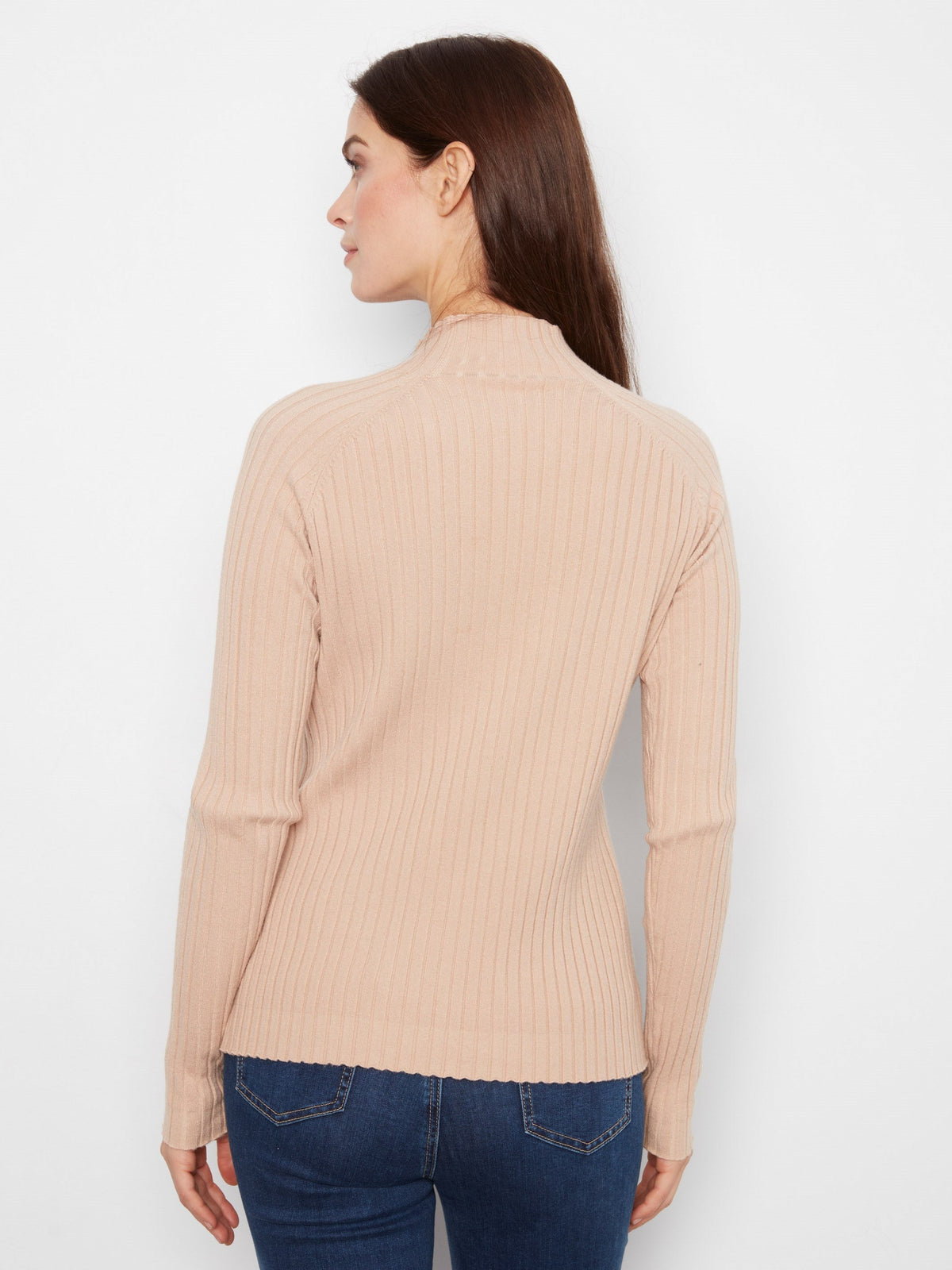 Ribbed Knit Mock Neck Sweater - Latte