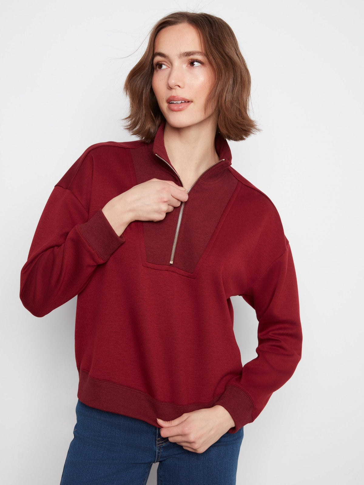 Soft Scuba Half-Zip Sweatshirt - Merlot