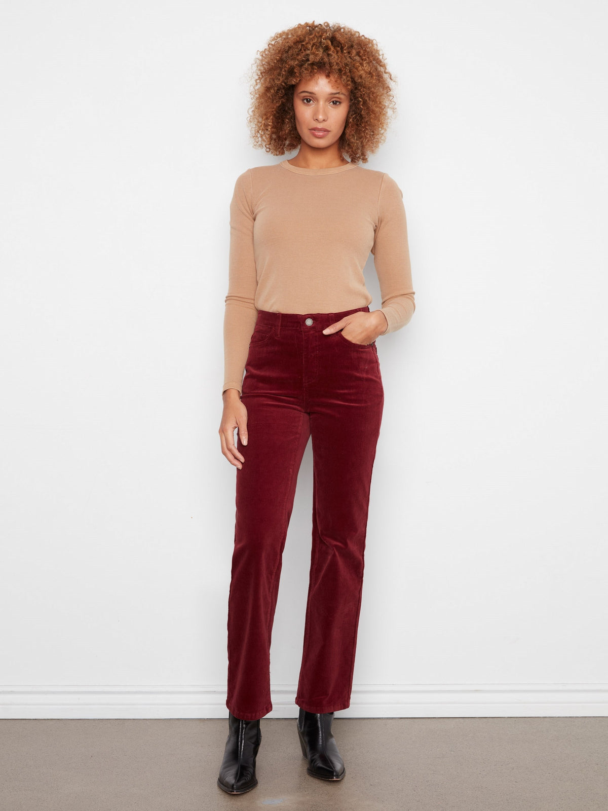 Straight Leg Corduroy Pants - Merlot