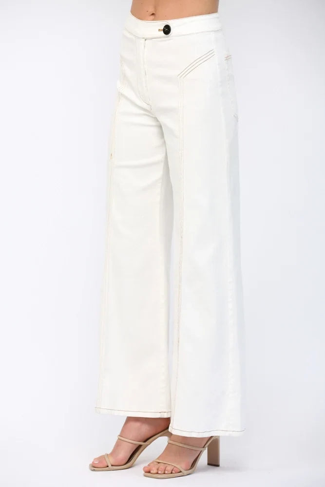 CONTRAST HIGH-WAISTED FLARE PANTS