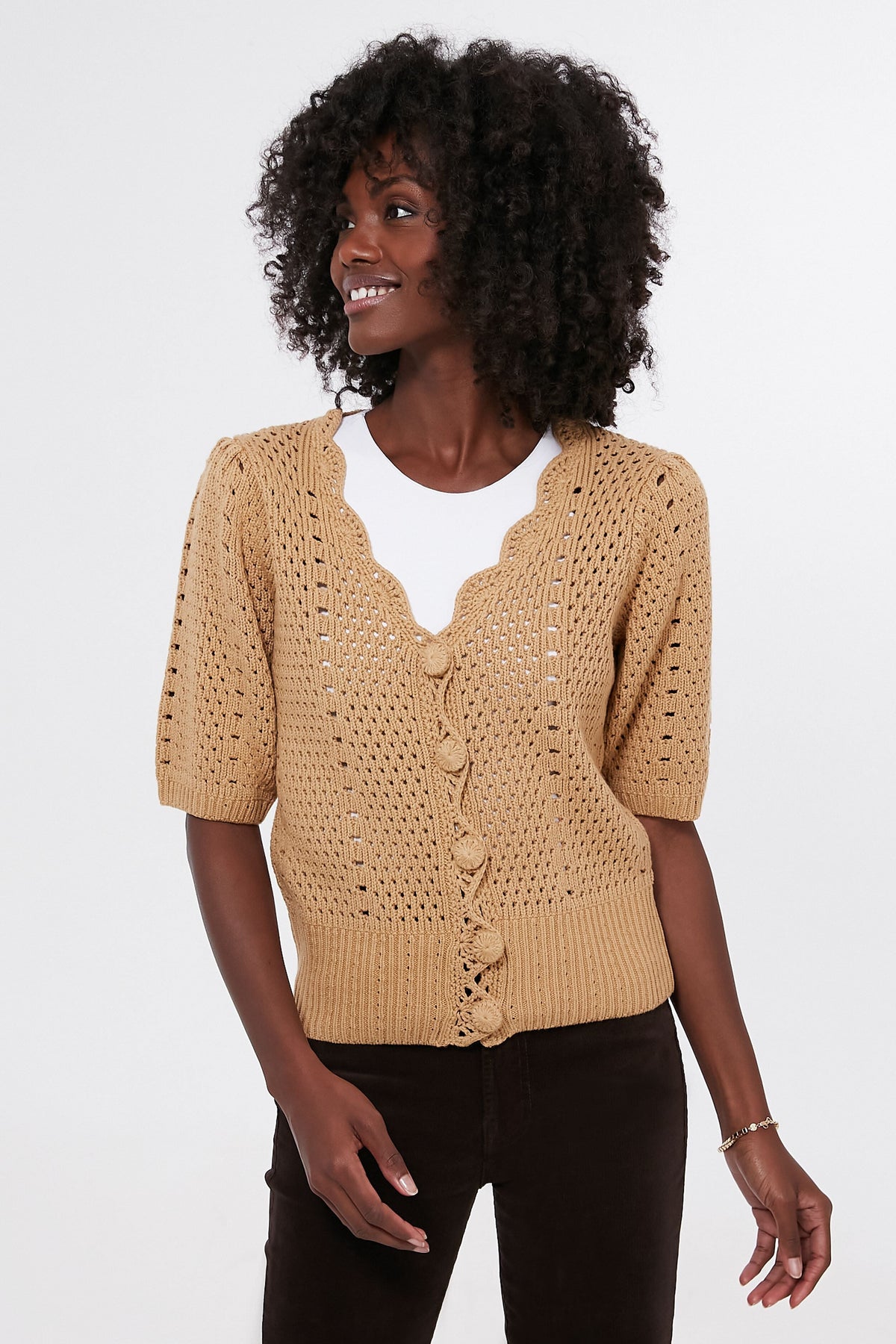 Tan Short Sleeve Alice Cardigan