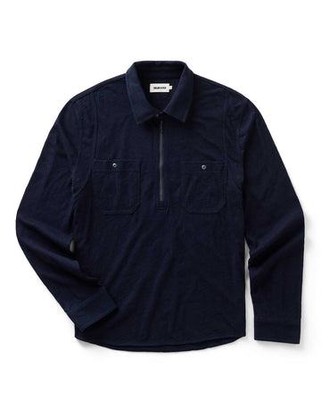 The Tiller Half Zip in Rinsed Indigo Slub