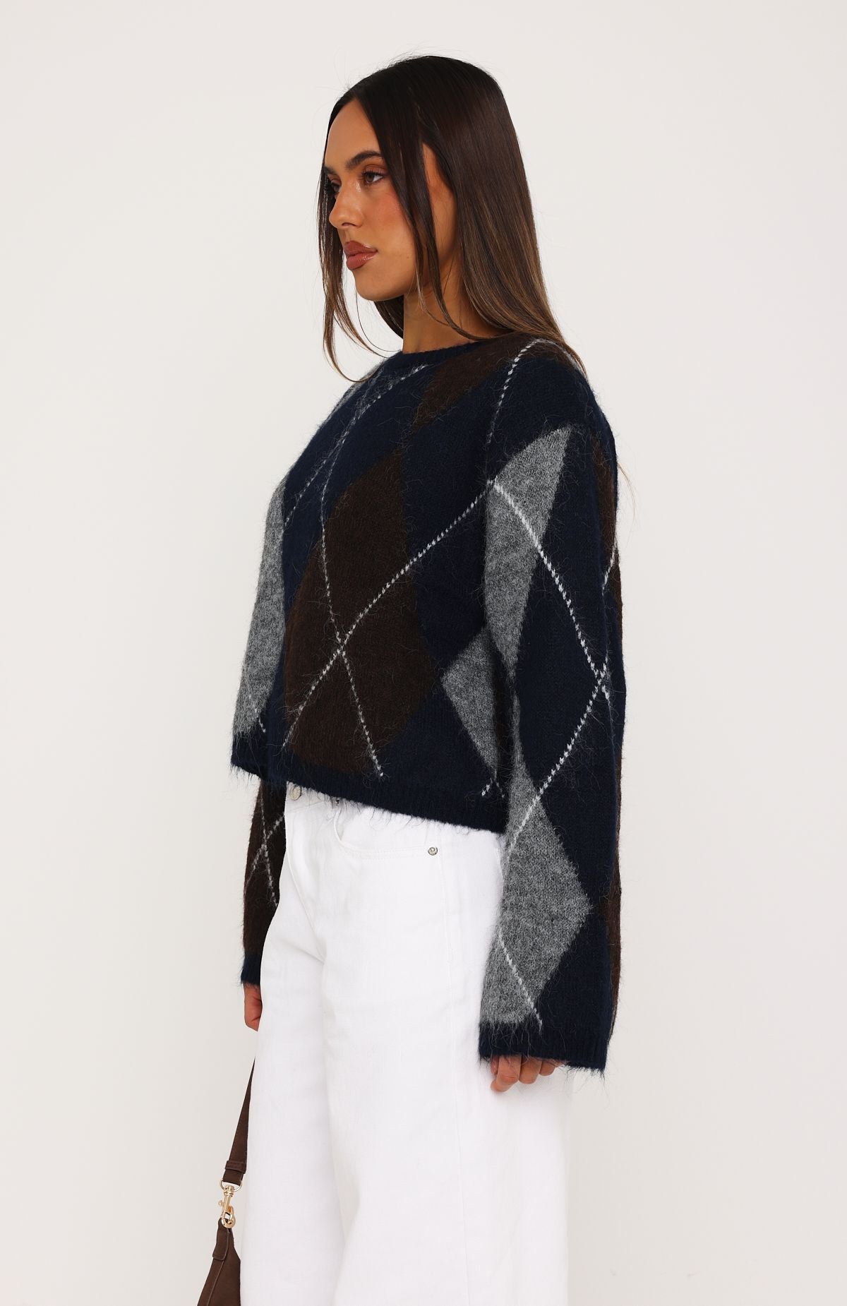 Rosy Glow Argyle Knit Sweater Navy