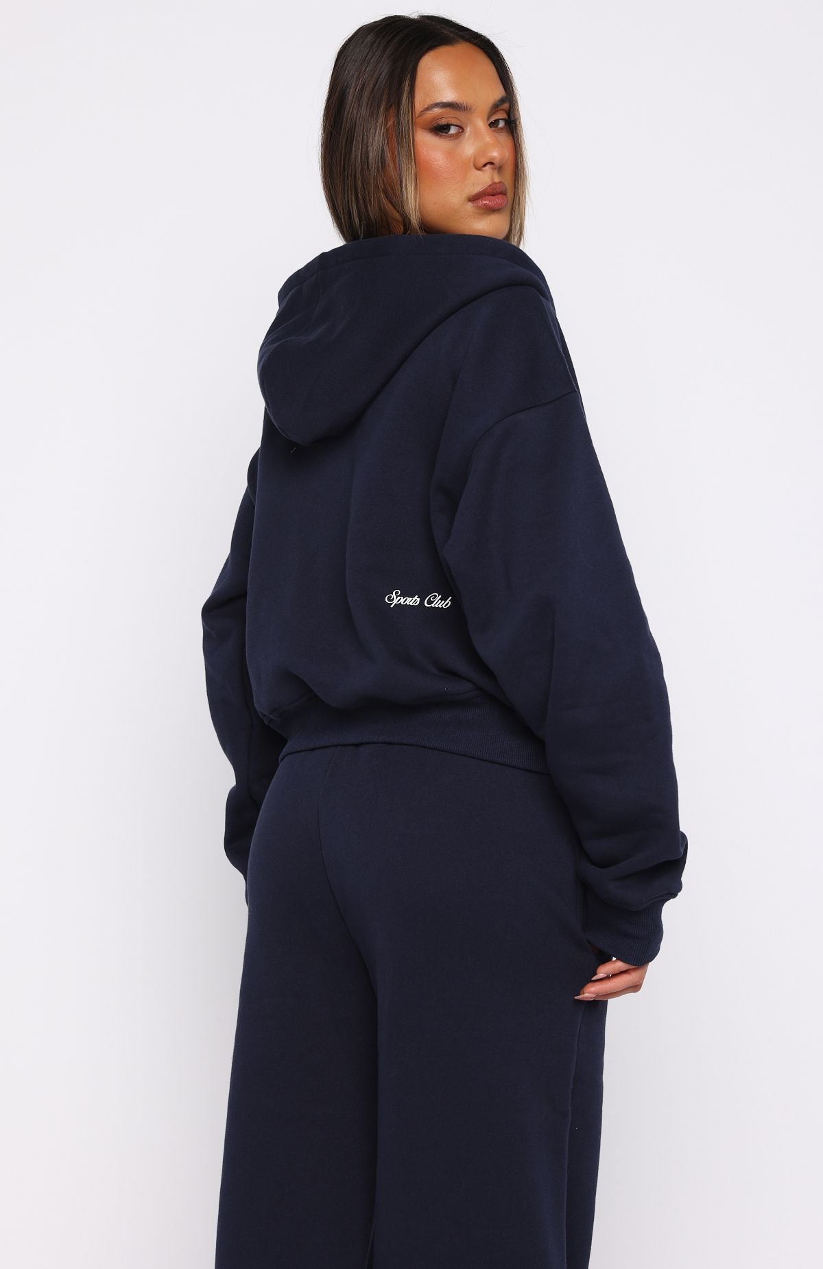 Club 14 Allie Boxy Zip Front Hoodie Navy