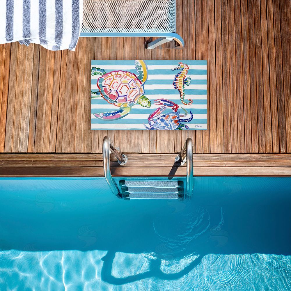Paul Brent | Brushstroke Sea Life on Stripes Non-Woven Door Mat