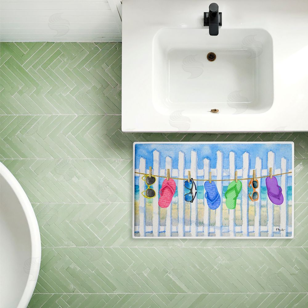 Paul Brent | Flip Flop Clothesline Beach Plush Bath Mat