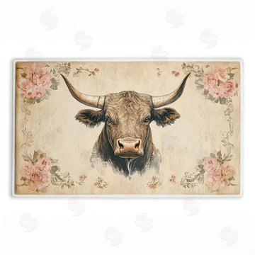 Heidi Kuntz | Cattle with Floral Border Plush Bath Mat