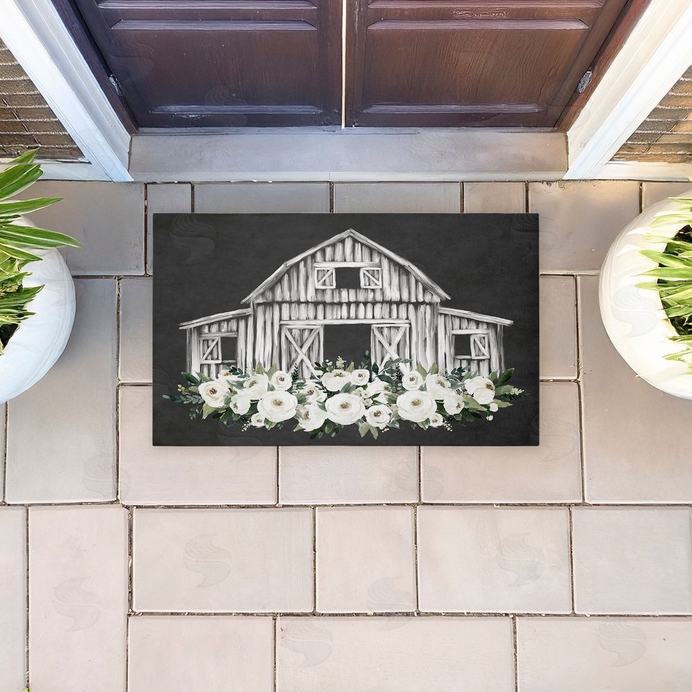 Lettered and Lined | Rustic Barn with White Roses Non-Woven Door Mat