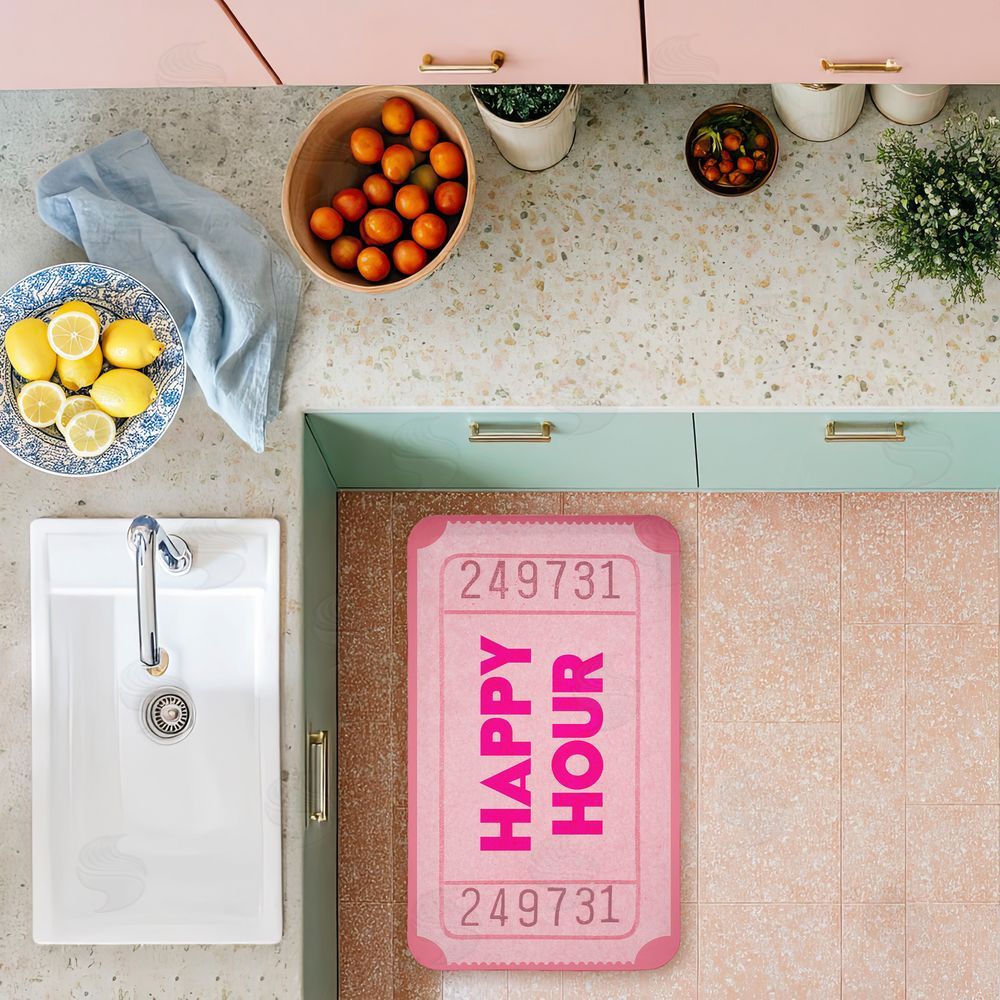 Stupell Studio | Pink Happy Hour Ticket Anti-Fatigue Mat
