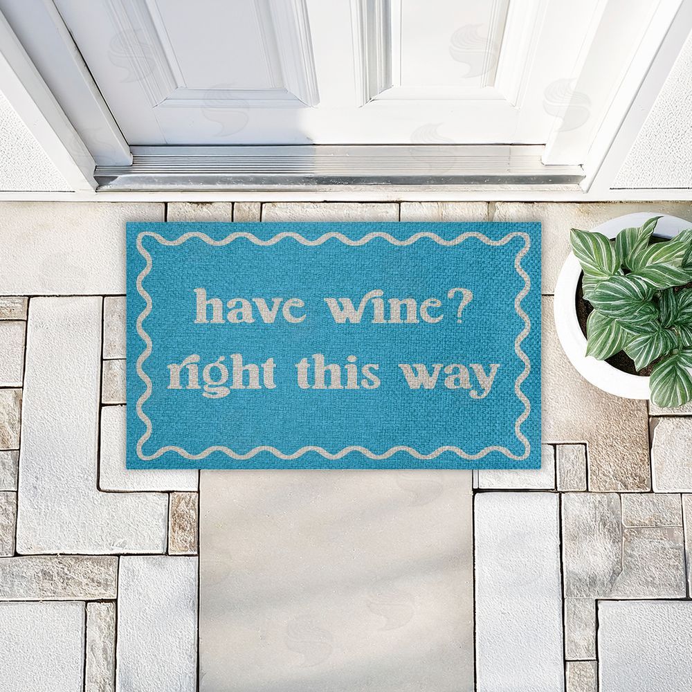 Stupell Studio | Blue Have Wine Greeting Faux Sisal Door Mat