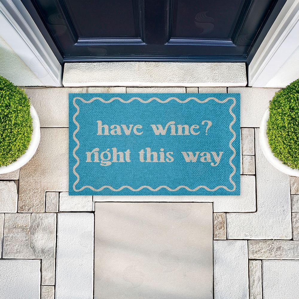 Stupell Studio | Blue Have Wine Greeting Faux Sisal Door Mat