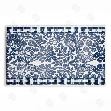 Kim Allen | Navy Gingham Florals Plush Bath Mat