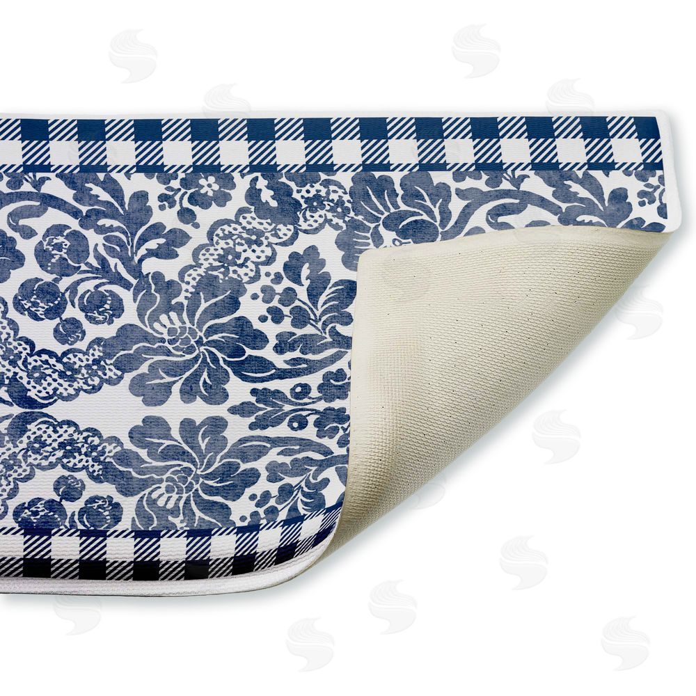 Kim Allen | Navy Gingham Florals Plush Bath Mat
