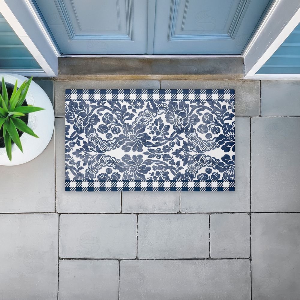 Kim Allen | Navy Gingham Florals Non-Woven Door Mat