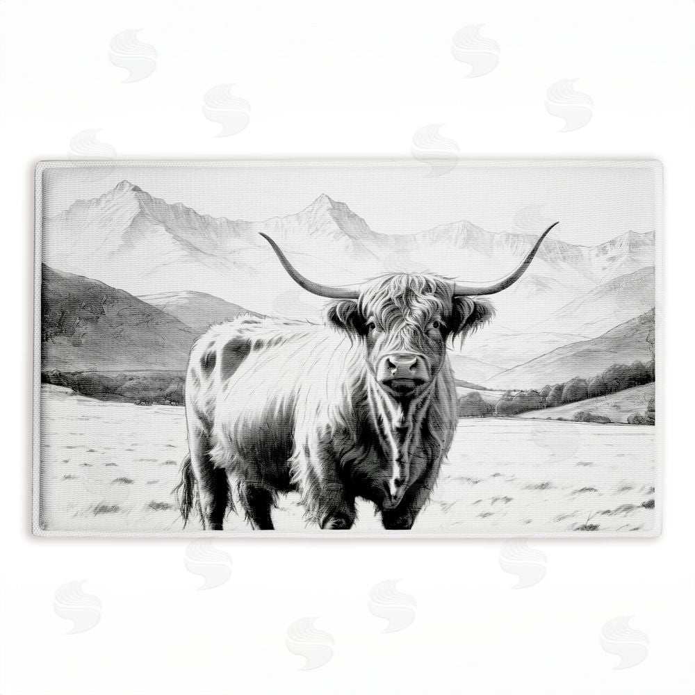 Kim Allen | Highland Sketch in Mountains Plush Bath Mat