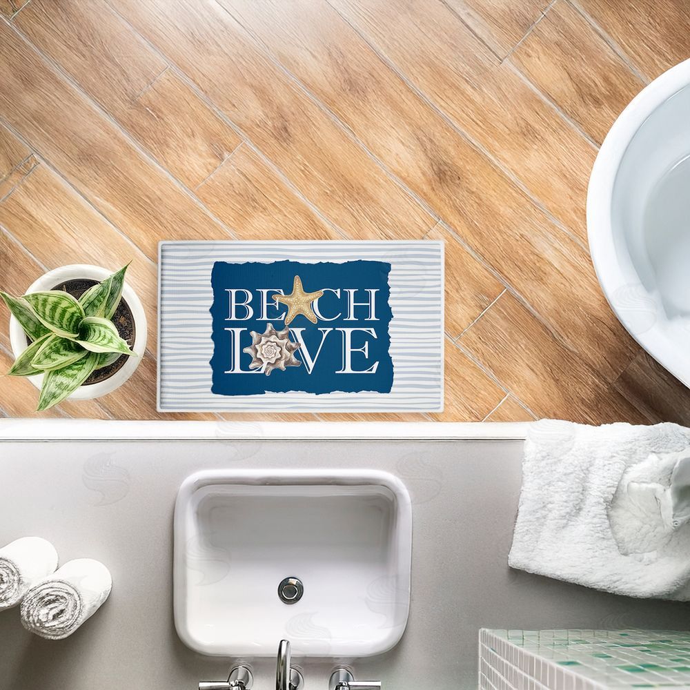 Kim Allen | Beach Love over Stripes Plush Bath Mat