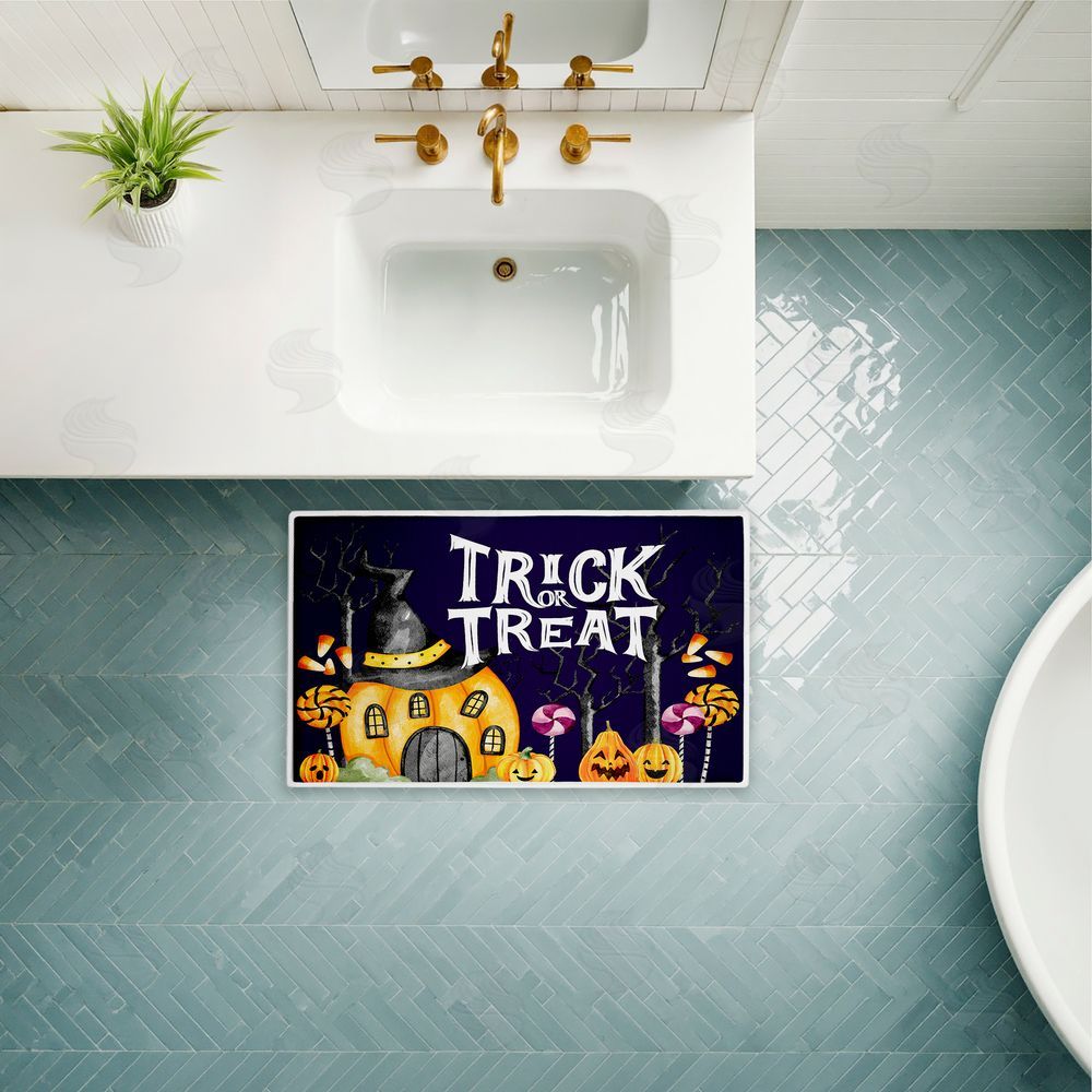 Kim Allen | Trick Or Treat Pumpkin House Plush Bath Mat