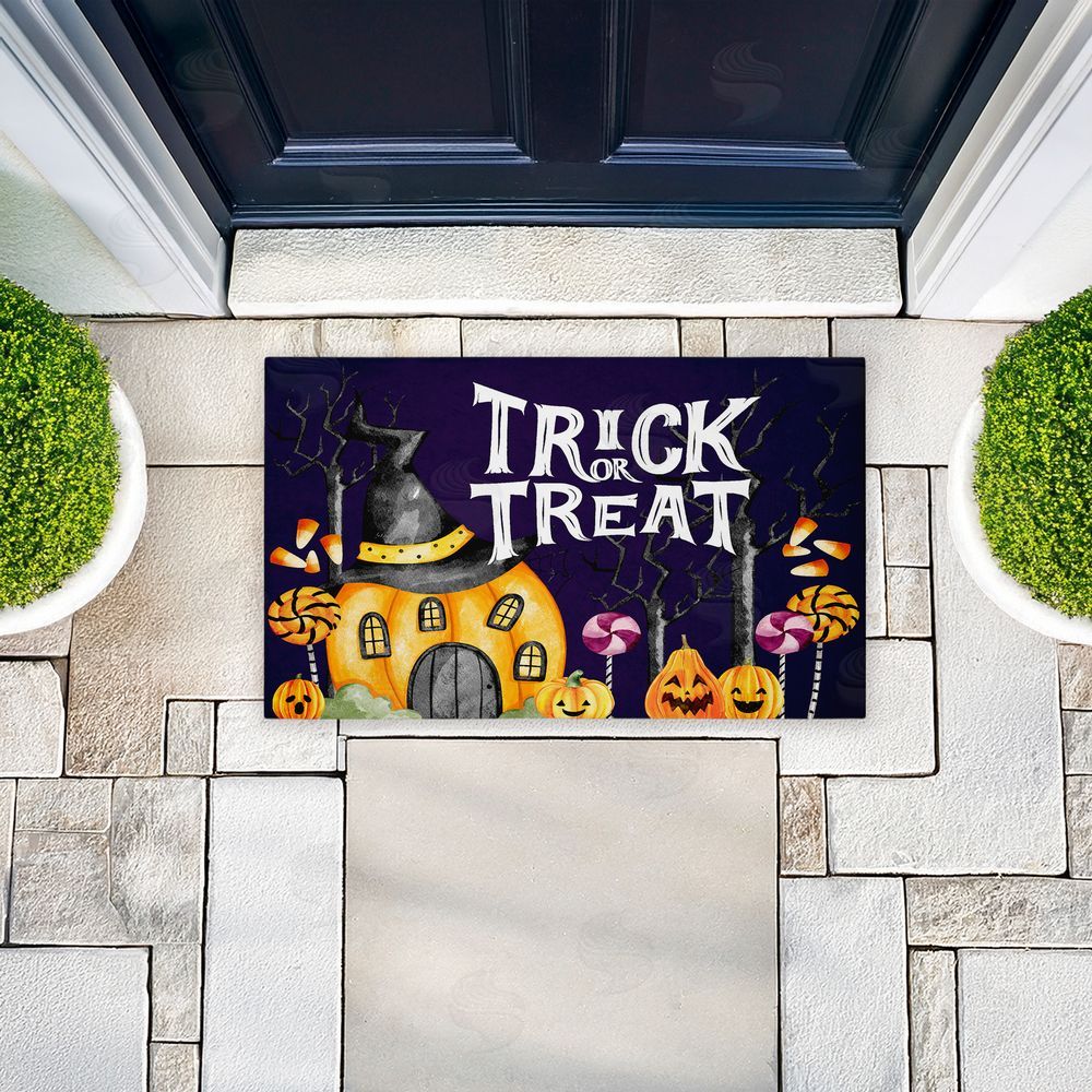 Kim Allen | Trick Or Treat Pumpkin House Non-Woven Door Mat