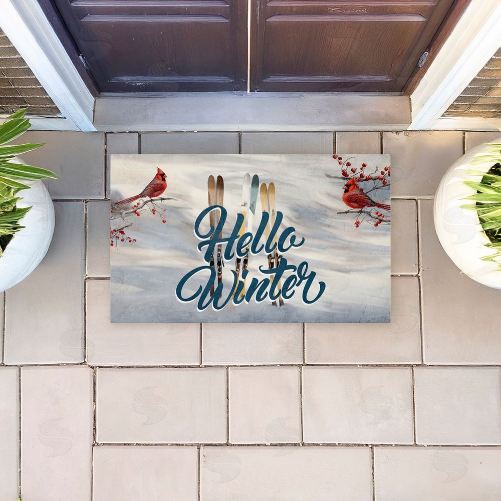 Kim Allen | Hello Winter Cardinals & Skis Non-Woven Door Mat