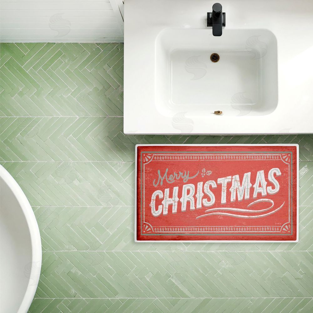 Chad Barrett | Red Vintage Merry Christmas Plush Bath Mat