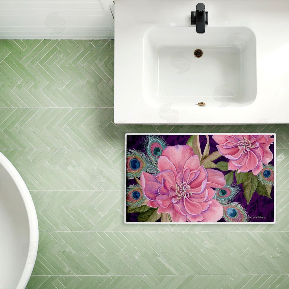 Nicole Tamarin | Midnight Garden Peacock Feathers Plush Bath Mat
