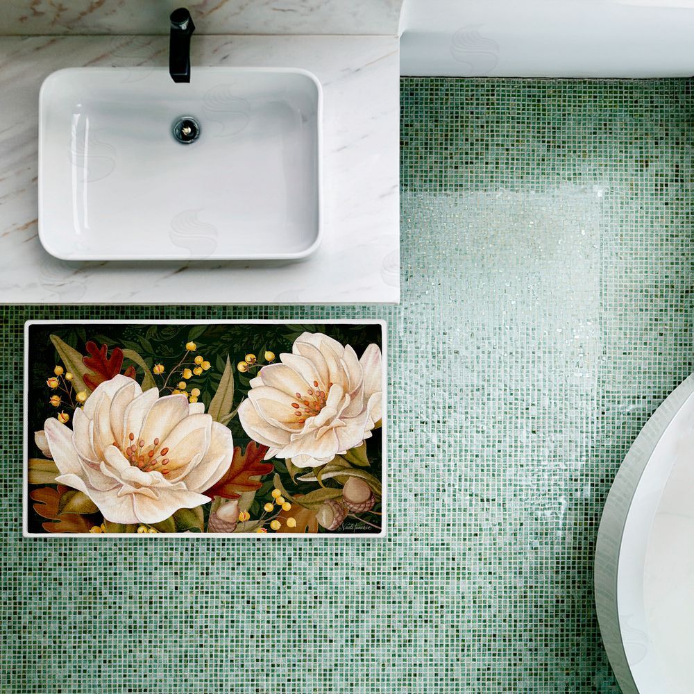 Nicole Tamarin | Vintage Midnight Garden Blooms Plush Bath Mat