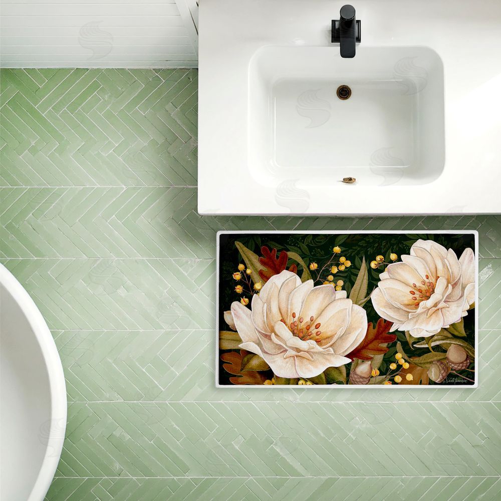Nicole Tamarin | Vintage Midnight Garden Blooms Plush Bath Mat