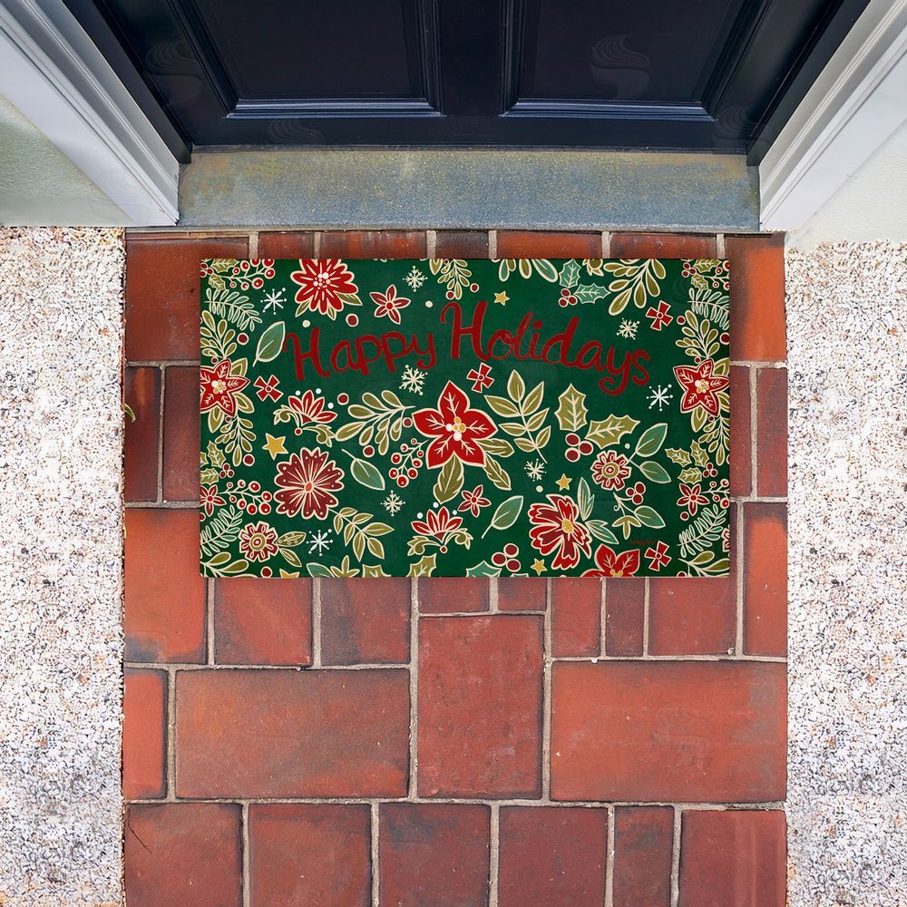 Jenny Faw | Holiday Poinsettia Greeting Non-Woven Door Mat
