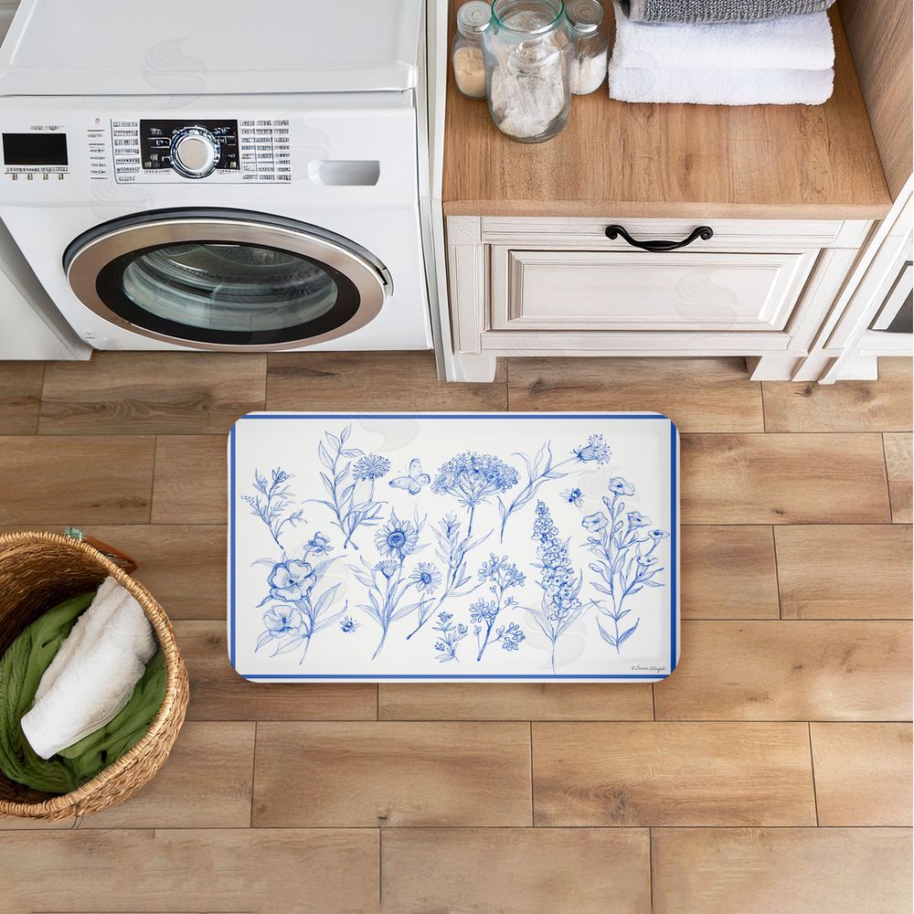 Susan Winget | Single Blue Flower Sprigs Anti-Fatigue Mat