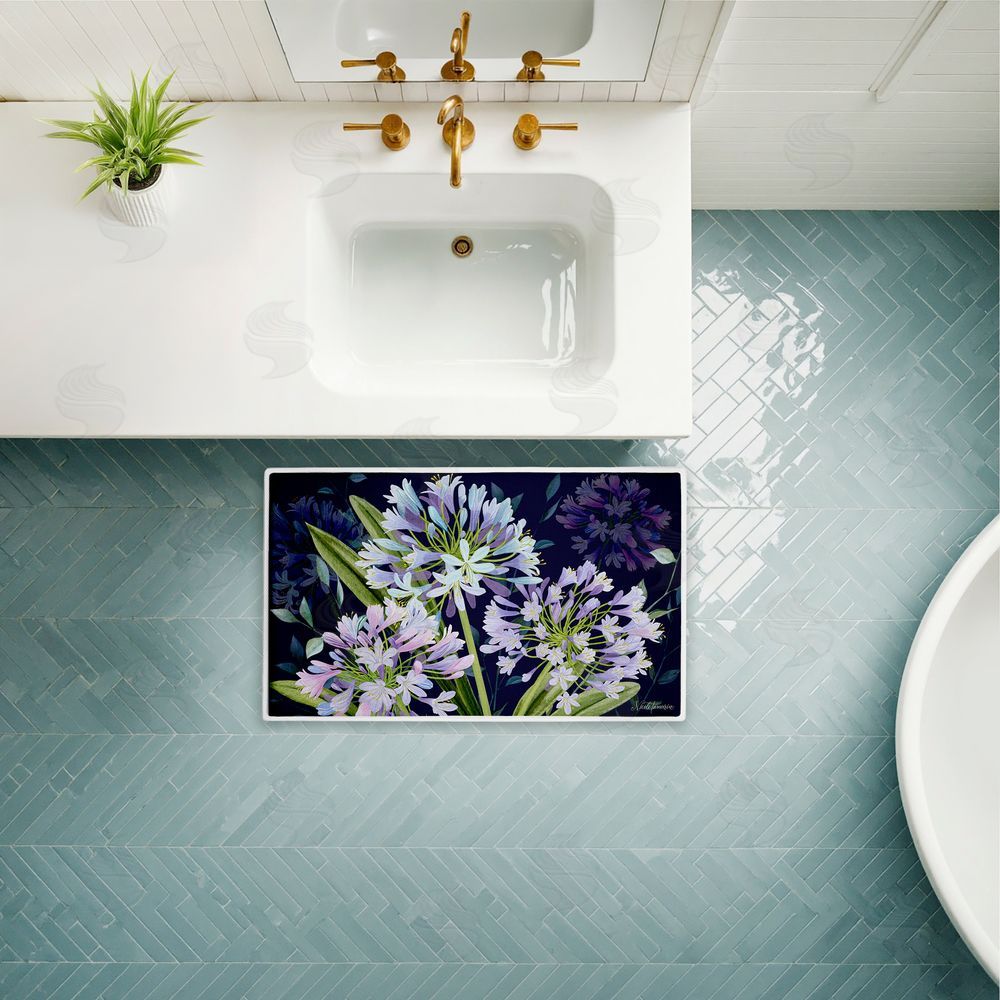 Nicole Tamarin | Midnight Garden Flowers Plush Bath Mat