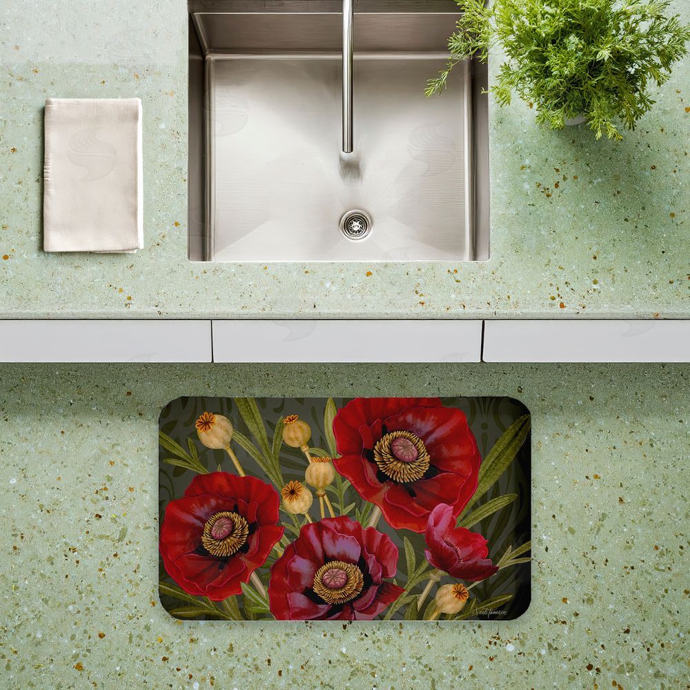 Nicole Tamarin | Red Poppy Midnight Garden Anti-Fatigue Mat