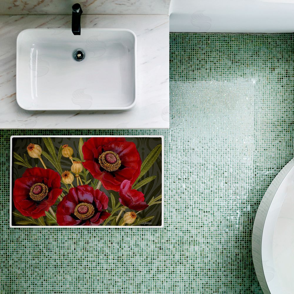 Nicole Tamarin | Red Poppy Midnight Garden Plush Bath Mat