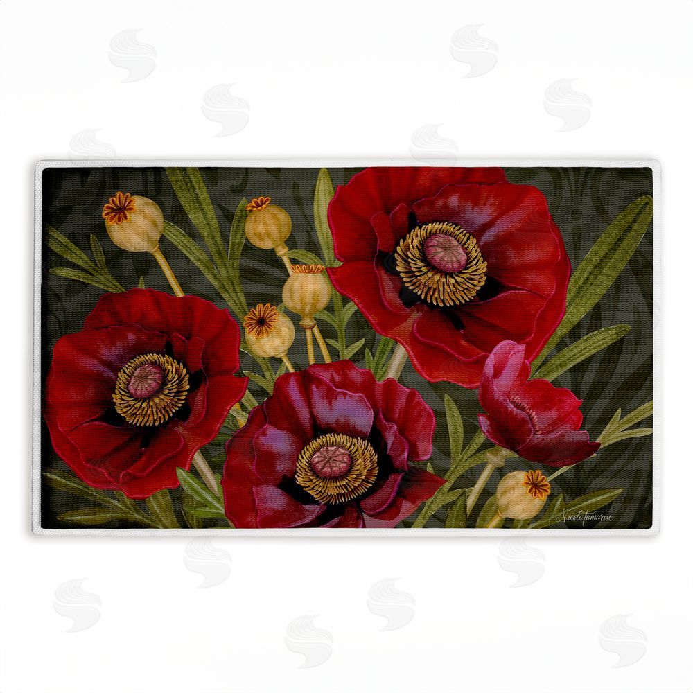 Nicole Tamarin | Red Poppy Midnight Garden Plush Bath Mat