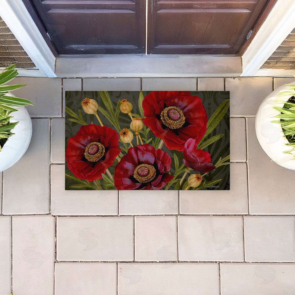Nicole Tamarin | Red Poppy Midnight Garden Non-Woven Door Mat