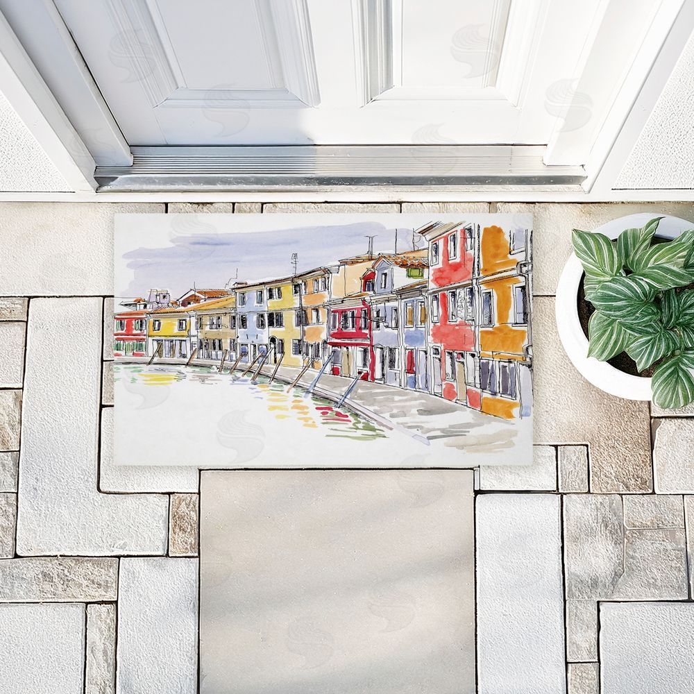 Tim Coffey | Quaint Coastal Town Buildings Non-Woven Door Mat