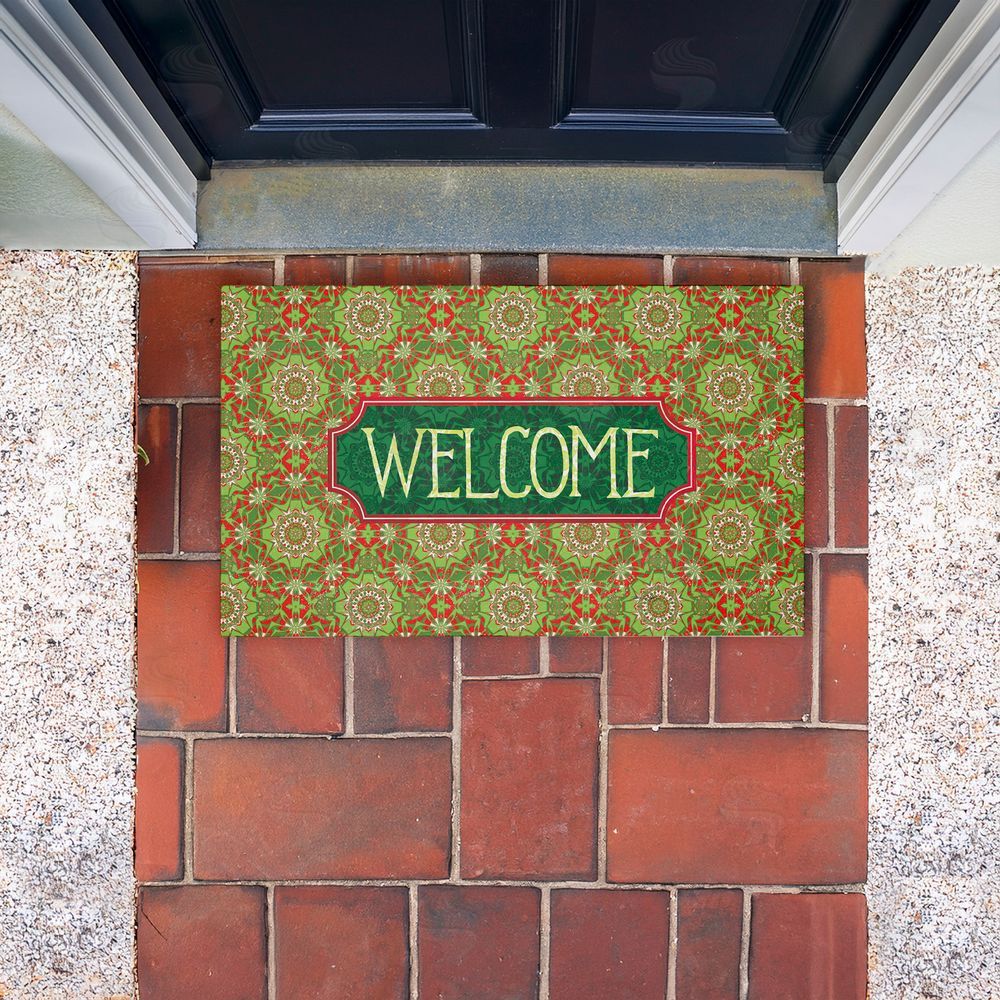 Tim Coffey | Green Fractal Kaleidoscope Welcome Non-Woven Door Mat