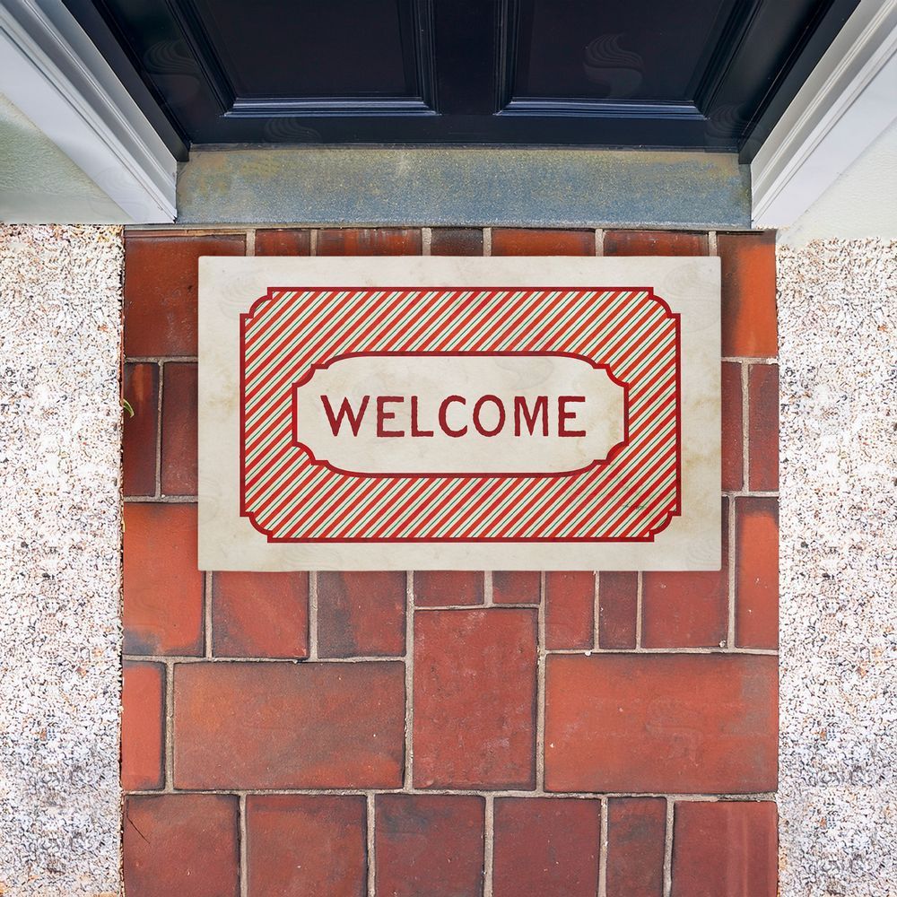Tim Coffey | Vintage Holiday Pinstripes Welcome Non-Woven Door Mat