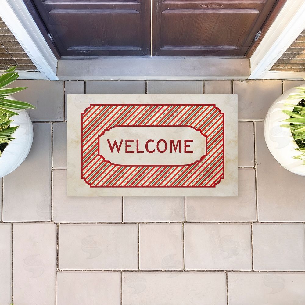 Tim Coffey | Vintage Holiday Pinstripes Welcome Non-Woven Door Mat