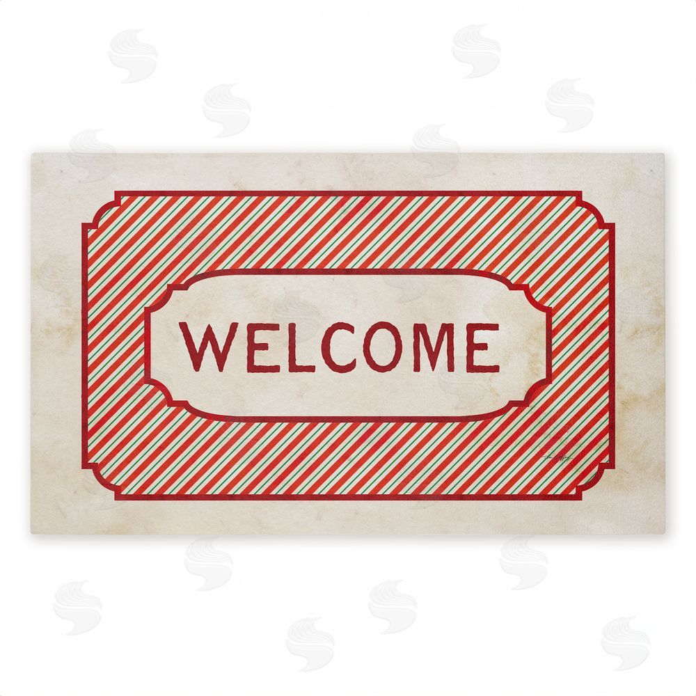 Tim Coffey | Vintage Holiday Pinstripes Welcome Non-Woven Door Mat