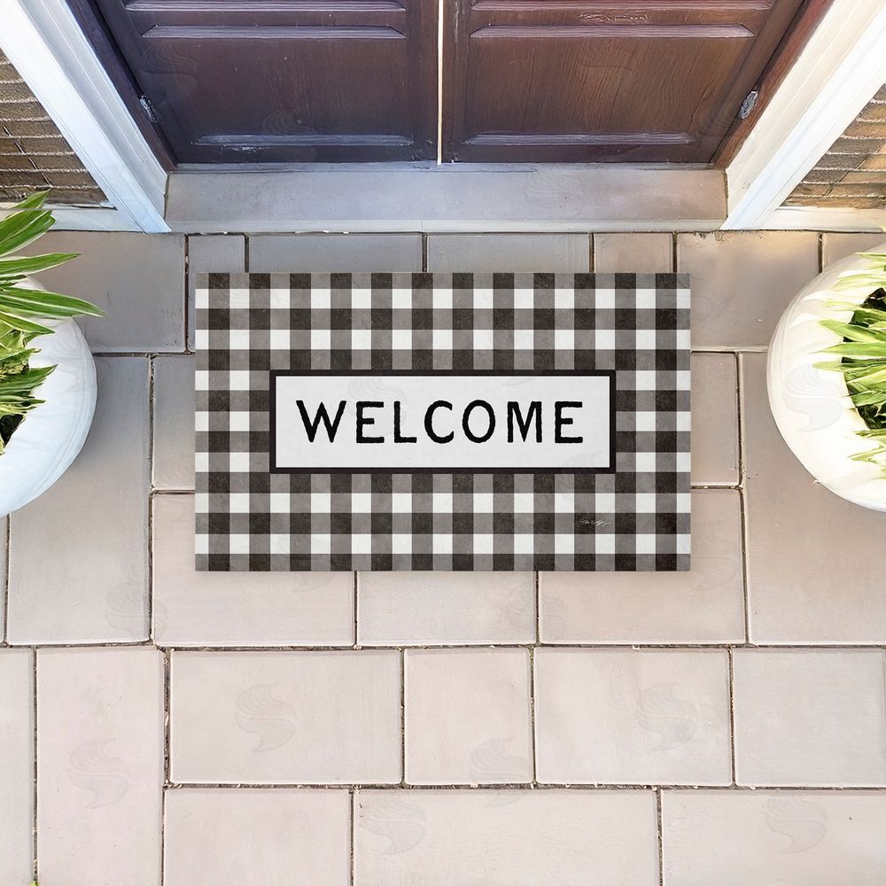 Tim Coffey | Black Checkered Gingham Welcome Non-Woven Door Mat