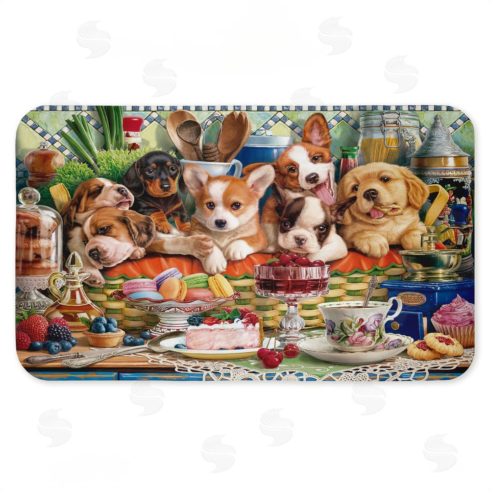 Image World | Puppies In Basket Tea Party Anti-Fatigue Mat