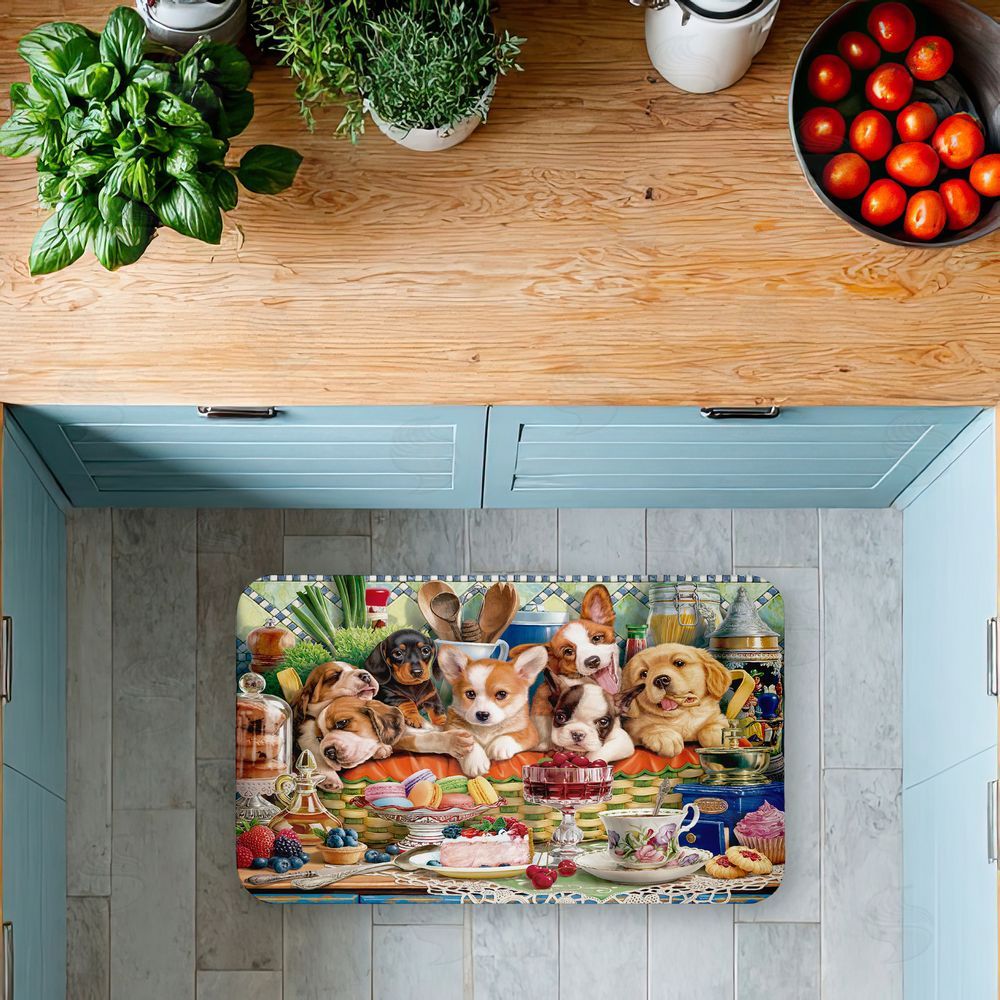 Image World | Puppies In Basket Tea Party Anti-Fatigue Mat